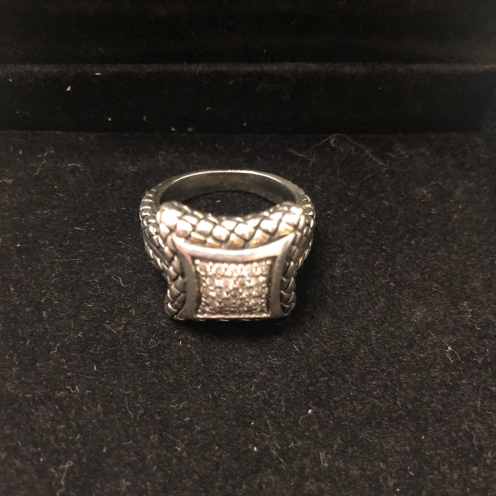 Scott Kay Diamond, 14k Gold and Sterling Silver Art Deco Ring